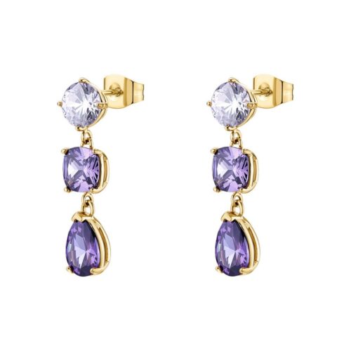 Orecchini Brosway Dreaming Acciaio Oro Cristalli Viola BIG23
