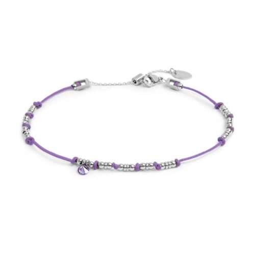 Cavigliera Marlù 20CV097-L cordino lilla in acciaio con zircone