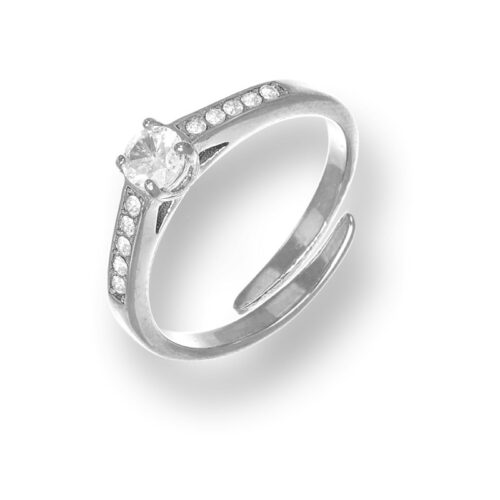 Anello solitario con pietre bianche sul gambo