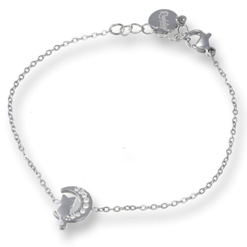 Bracciale Donna In Acciaio Con Gatto E Luna Centrale Revolution Gioielli Essenza