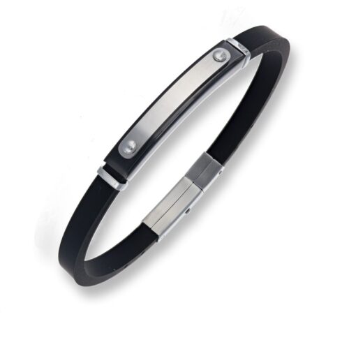 Bracciale uomo in caucciÙ nero con targa