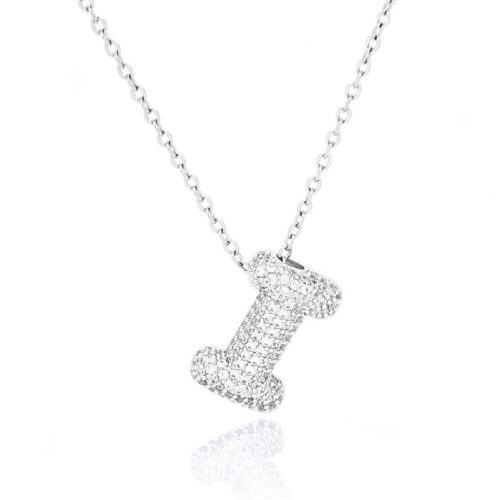 Collana donna acciaio con lettera i con pietre