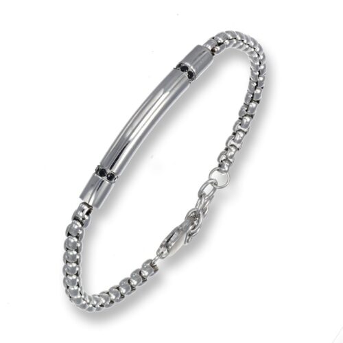 Bracciale catena con targa e pietre nere laterali