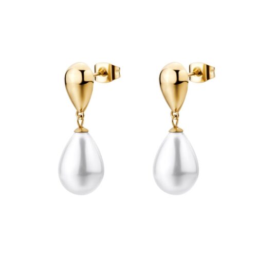 Orecchini Brosway Perfect BPC75 acciaio dorato perla goccia