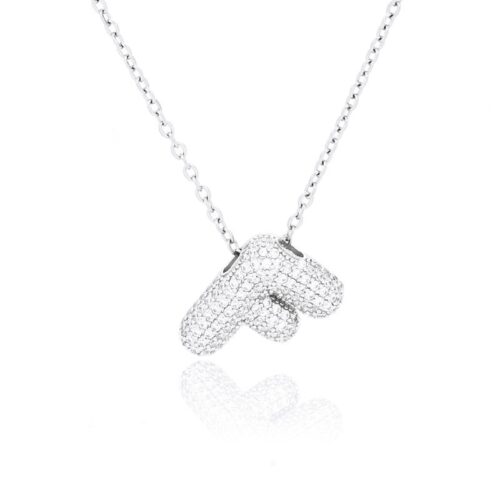 Collana donna acciaio con lettera f con pietre
