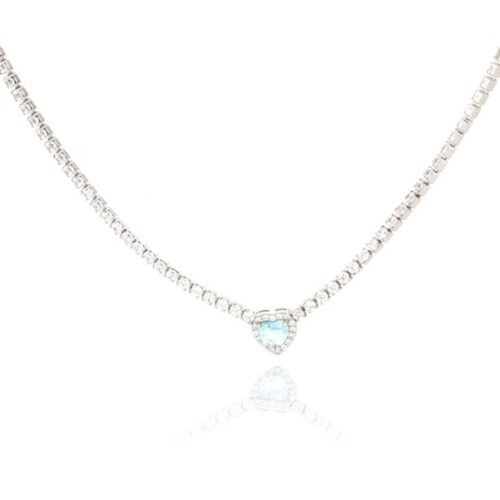 Collana TerryOro Luxeline 217CL-0801 ACQ Tennis con cuore acquamarina