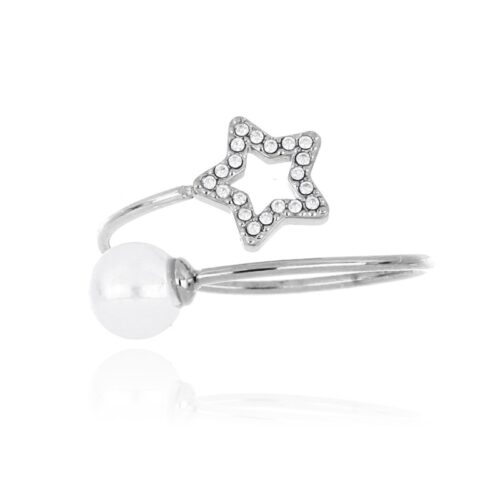 Anello donna aperto avanti con stella e perla