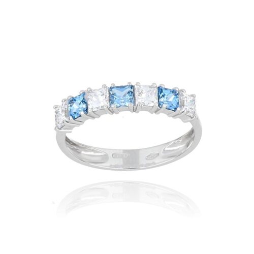 Anello Trilogy TerryOro Essenza Oro 375 Bianco Zirconi Blu Misura 12