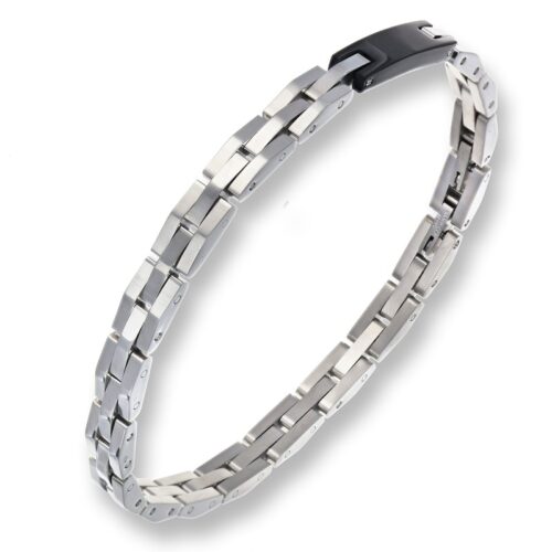 Bracciale maglia pantera mattoncino acciaio con targa