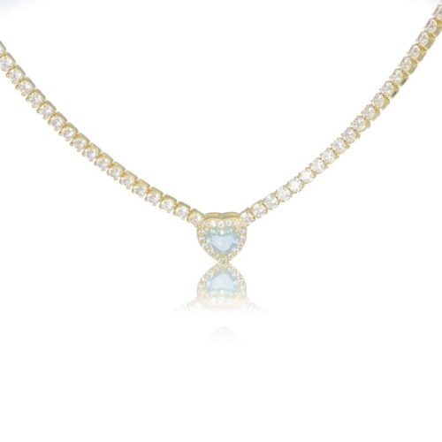 Collana TerryOro Luxeline 217CL-0801 GD+ACQ Tennis con cuore acquamarina