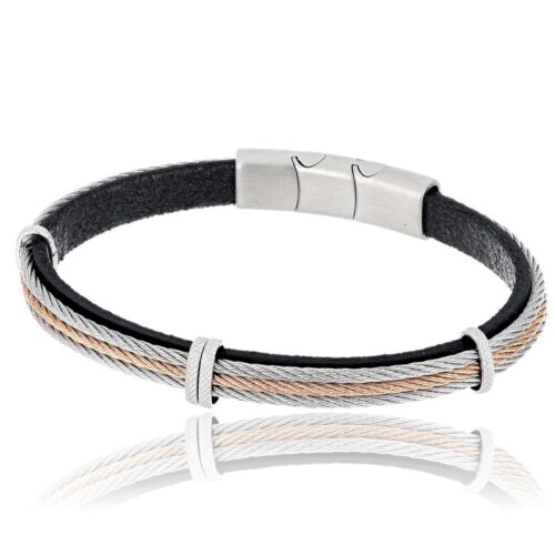 Bracciale Uomo Forge Revolution Gioielli Cuoio Nero e Acciaio