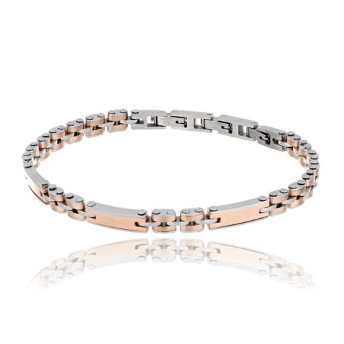 Bracciale uomo acciaio con tre piastrine rosate