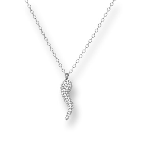 Collana donna in acciaio con cornetto e pietre bianche