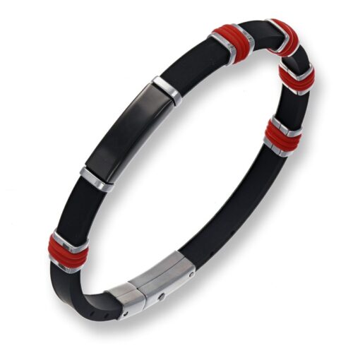 Bracciale uomo in caucciÙ nero con inserti rossi