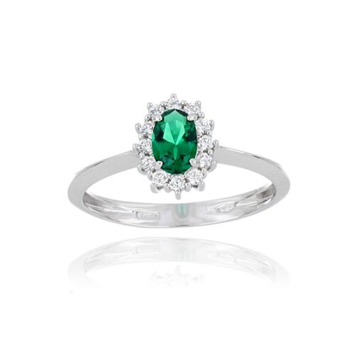 Anello Halo TerryOro Essenza Oro 375 Bianco Zircone Verde Misura 14
