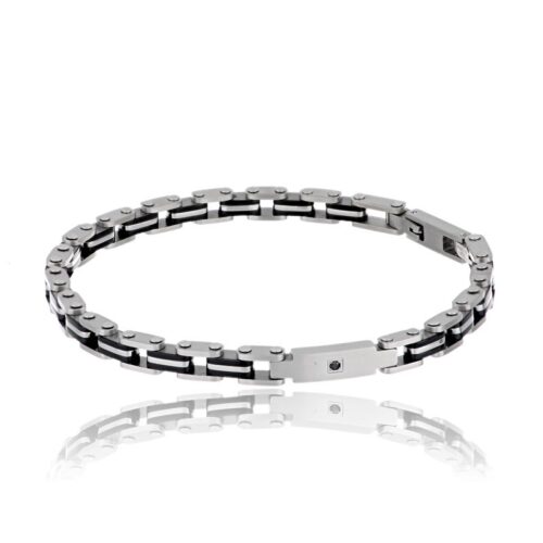 Bracciale Uomo Forge Revolution Gioielli Piastrina con Pietra Nera
