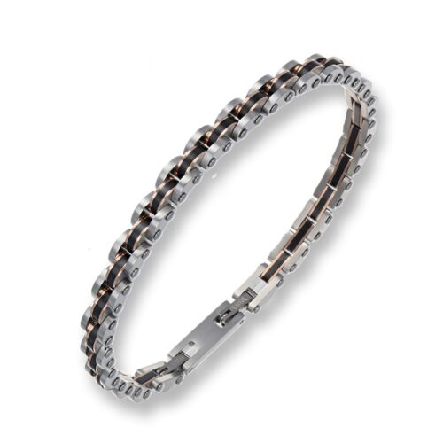 Bracciale acciaio con inserti neri e rosa