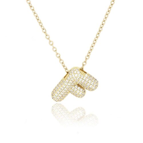 Collana donna acciaio con lettera f con pietre dorata