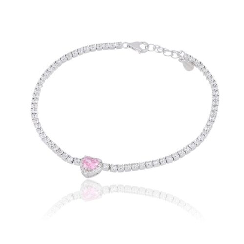 Bracciale TerryOro Tennis con Cuore in Argento 925 con Zirconi