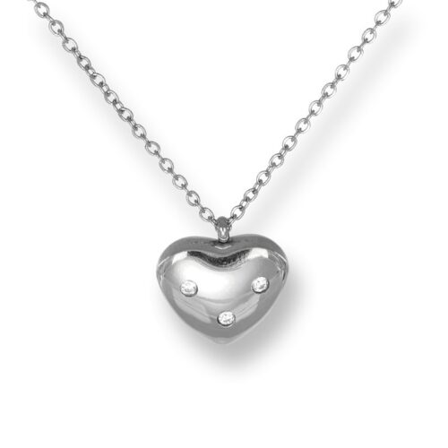 Collana donna acciaio con cuore bombato e pietre bianche