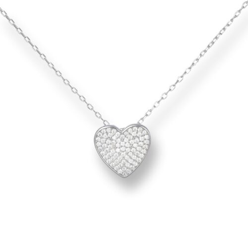 Collana TerryOro Cuore Pavé Argento 925 Rodiato con Zirconi
