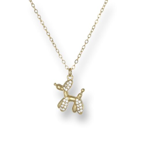 Collana donna in acciaio con barboncino e pietre bianche oro