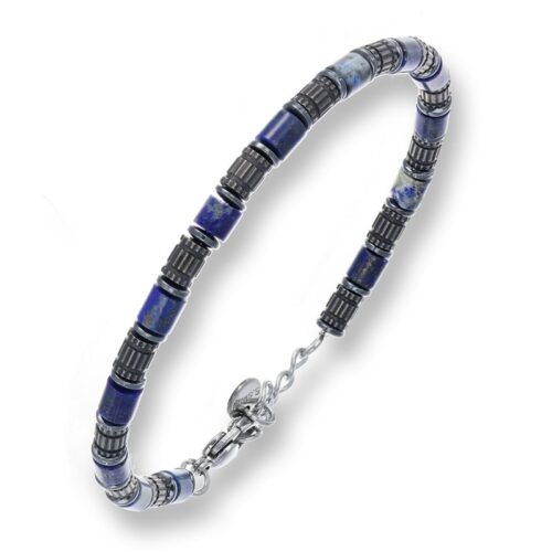 Bracciale uomo in acciaio con barilotti neri e blu