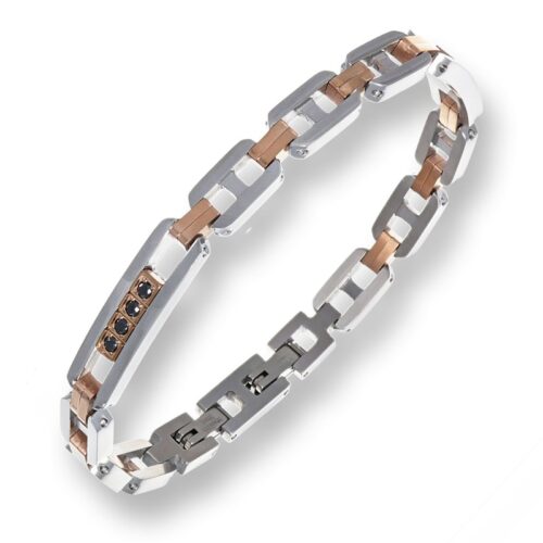 Bracciale uomo in acciaio maglie grandi rosÈ pietre nere