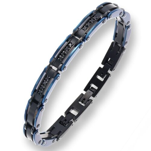 Bracciale uomo in acciaio ceramica nera inserti blu