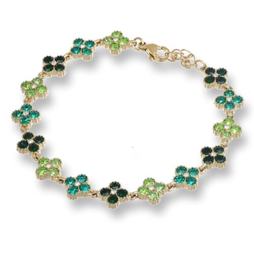 Bracciale donna dorato montatura a fiore pietre verdi