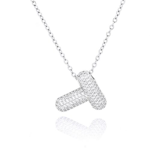 Collana donna acciaio con lettera t con pietre