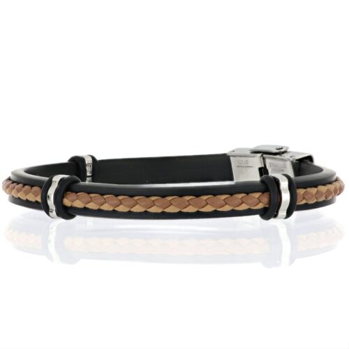 Bracciale uomo in cuoio intrecciato crema e caucciu