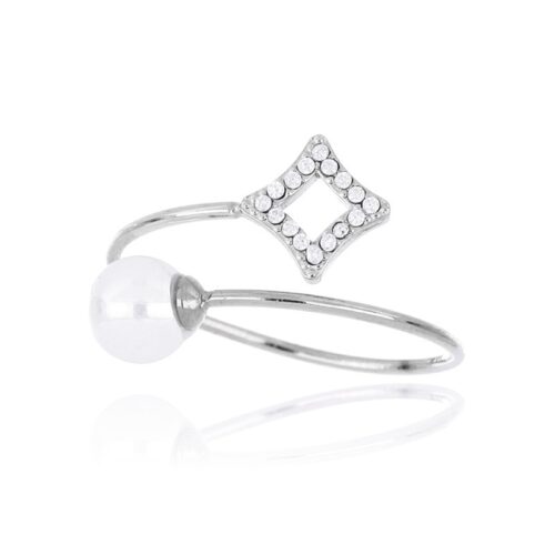 Anello donna acciaio aperto perla e stella