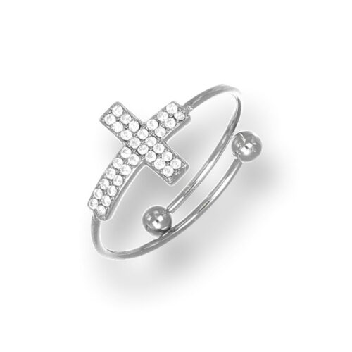 Anello donna con croce e pietre bianche