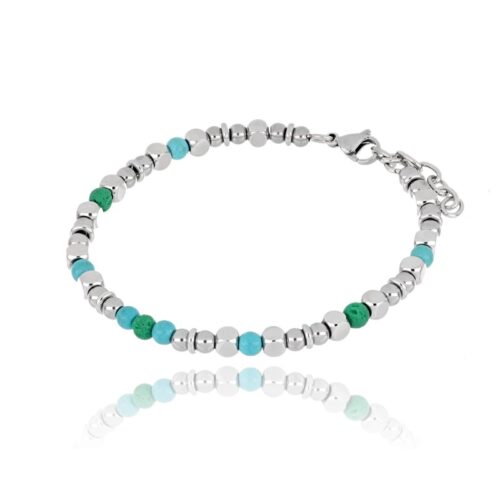 Bracciale uomo pepite acciaio e pietre azzurre/verdi