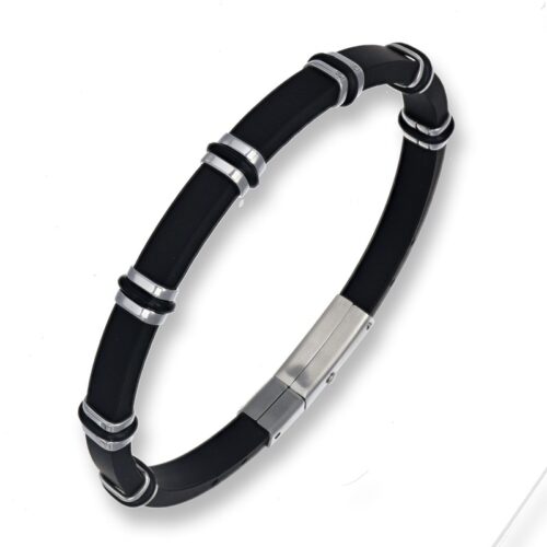 Bracciale uomo in caucciu nero con inserti
