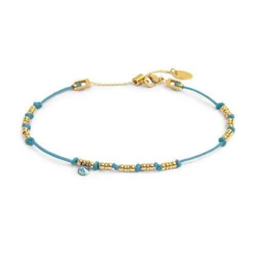 Cavigliera Marlù 20CV097G-T cordino turchese in acciaio PVD oro con zircone