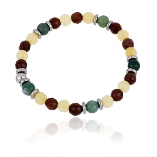 Bracciale uomo acciaio con palline verdi e marroni elastico