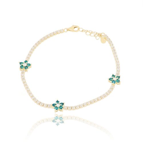 Bracciale TerryOro Tennis con Fiori in Argento 925 con Zirconi