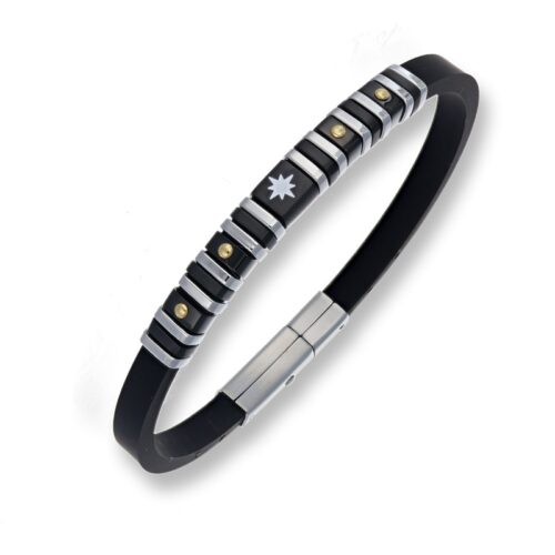 Bracciale Uomo Revolution Forge Leather Caucciù Nero