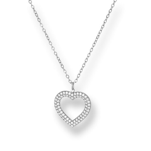 Collana donna in acciaio con cuore grande pietre bianche