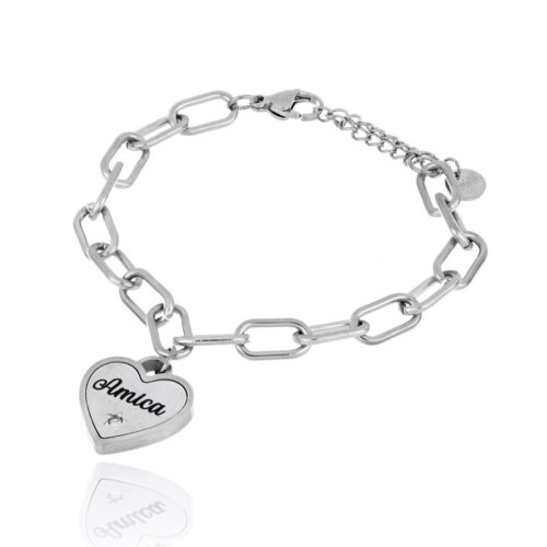 Bracciale donna catena con cuore scritta amica