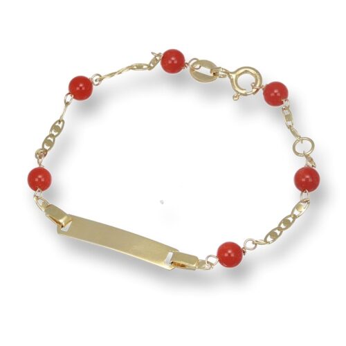 Bracciale TerryOro Essenza Oro 375 Targhetta con Corallo Rosso