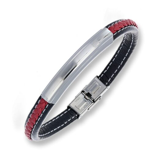 Bracciale uomo in cuoio intrecciato rosso e targa