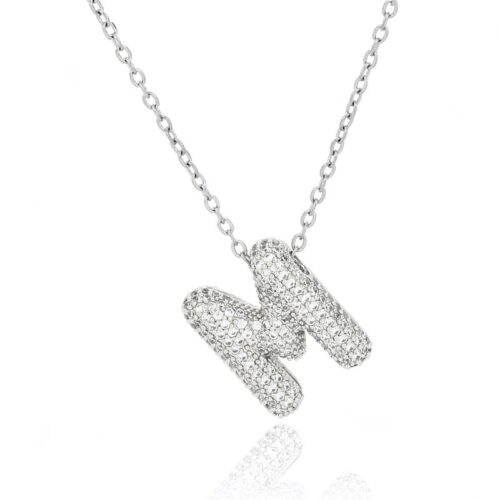 Collana donna acciaio con lettera m con pietre