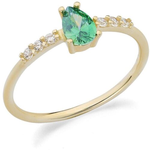 Anello Donna Ambrosia KAAZ 021 in oro giallo 375 con zirconi bianchi e verde