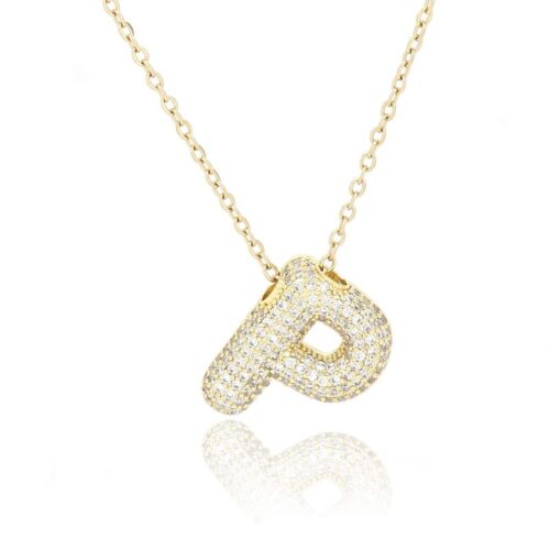 Collana donna acciaio con lettera p con pietre dorata