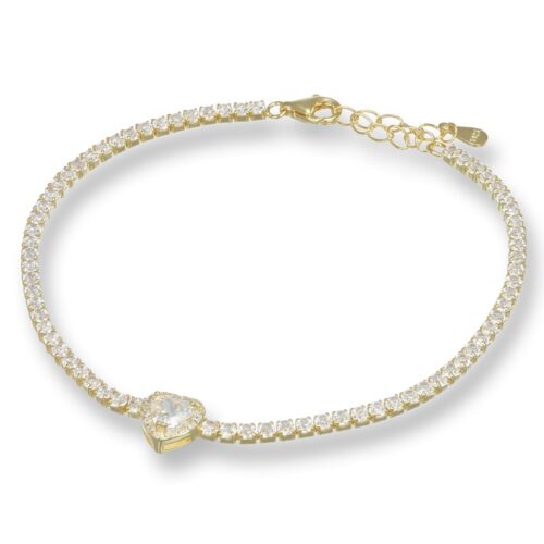 Bracciale TerryOro Tennis con Cuore in Argento 925 con Zirconi