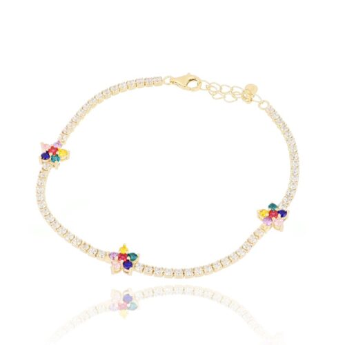 Bracciale TerryOro Tennis con Fiori in Argento 925 con Zirconi
