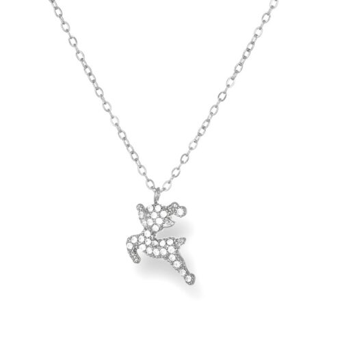 Collana donna in acciaio con bambi pietre bianche